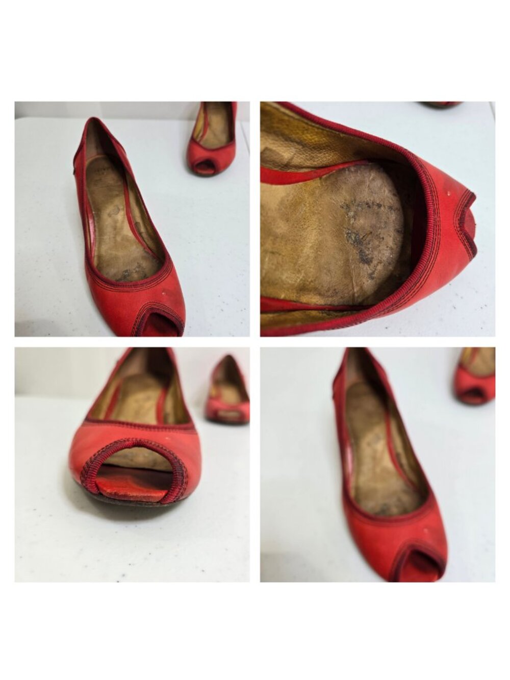 Frye Red Ada Pump Peep Toe 7.5 Low Heel Pumps Heels Bright Y2K Leather - Picture 2 of 9